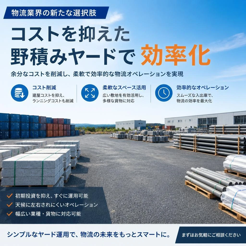 物流業界の新たな選択肢、コストを抑えた野積みヤードで効率化
